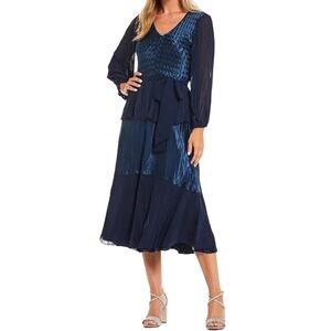 Komarov Dress bell sleeve belted midi navy Small S